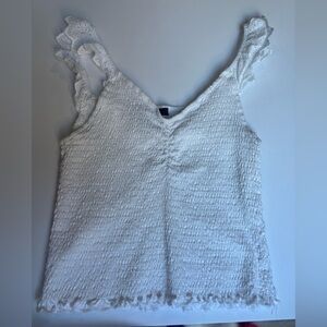Forever 21 White Smocked Eyelet Ruffle Strap Top